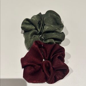 Elegant Satin Scrunchie Set - Green and Burgundy